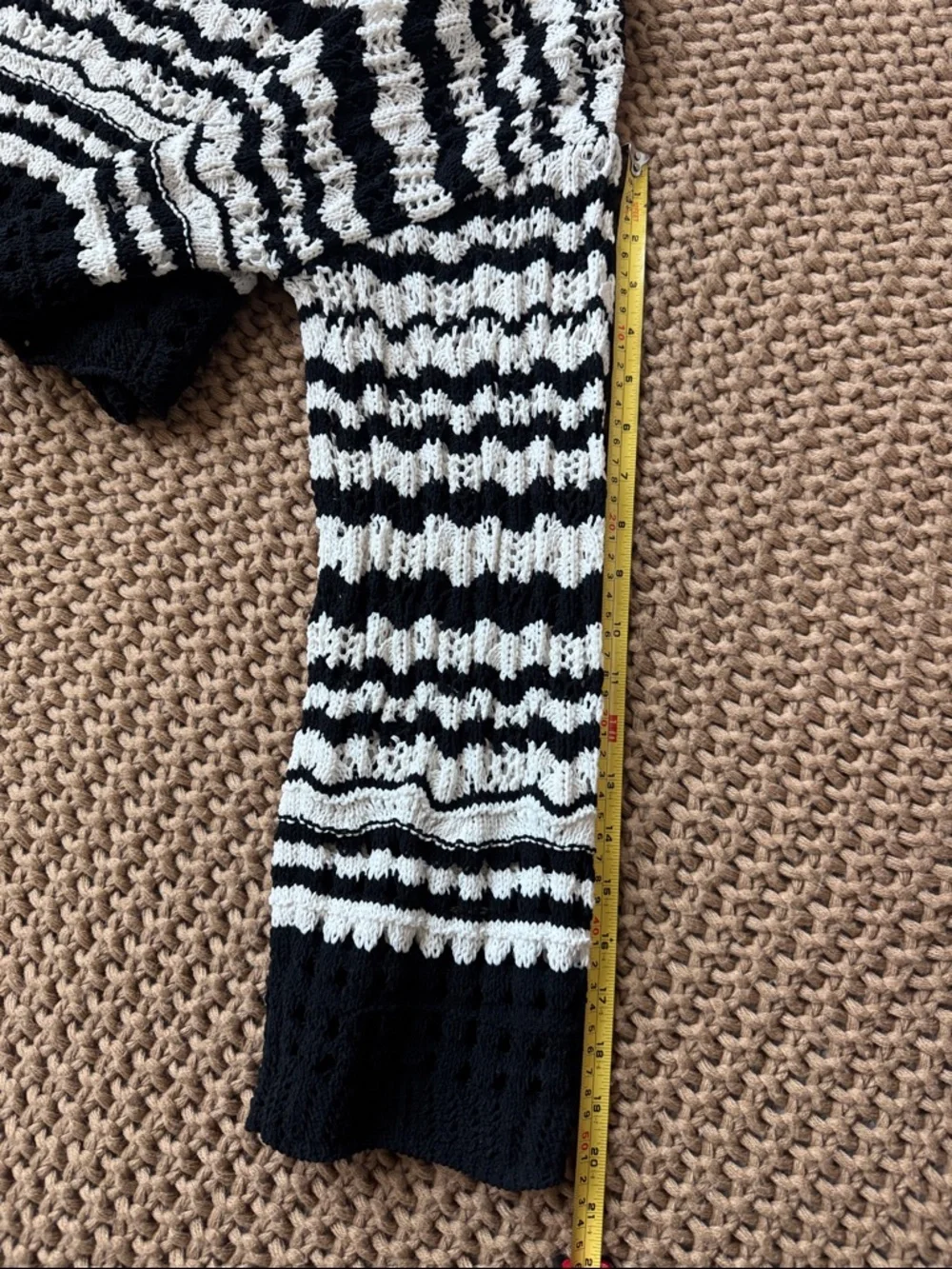 ZARA Black & White Open-Knit Striped Crochet Crop Sweater Top Women’s Size Small
